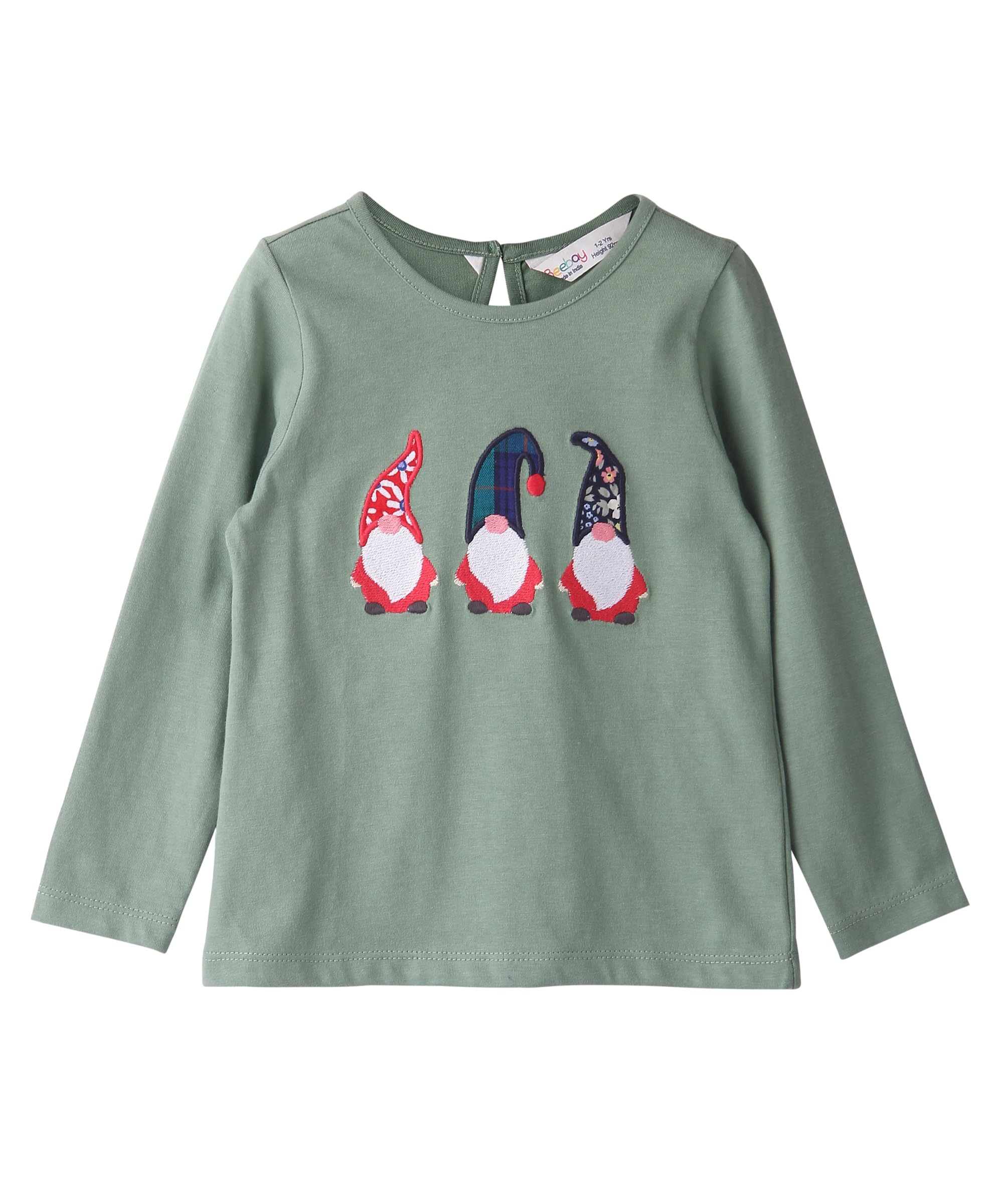 Santa Emb Full Sleeve T-Shirt Green