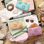 Photect 3 Pcs Corduroy Cosmetic Bag Smile Face Aesthetic Preppy Makeup Bag Corduroy Toiletry Aesthetic Pouch Travel Smile Bags