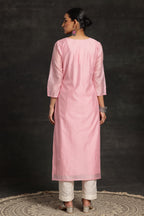Libas Pink Printed Silk Straight Kurta