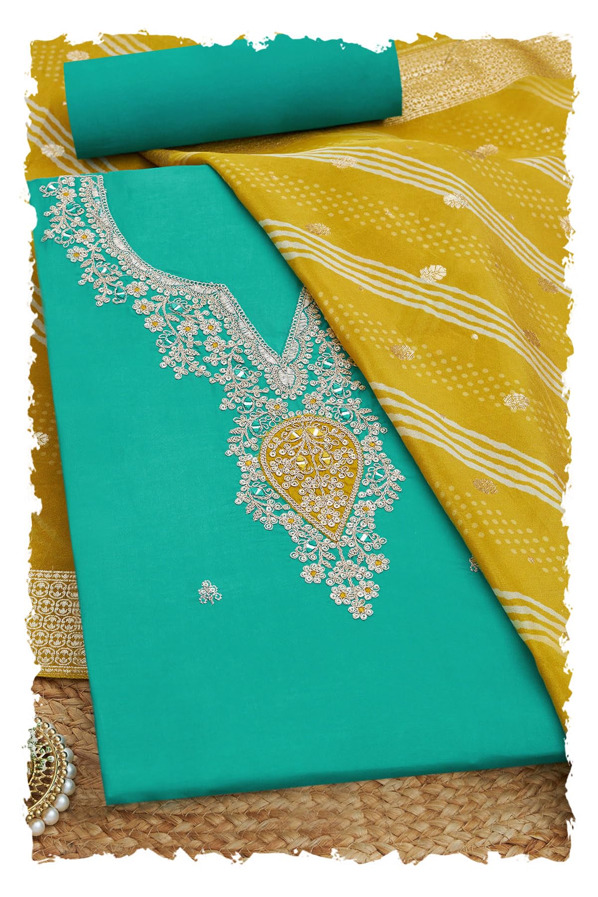 Soch Women Silk Blend Embroidered Unstitched Dress Material with Sequins
