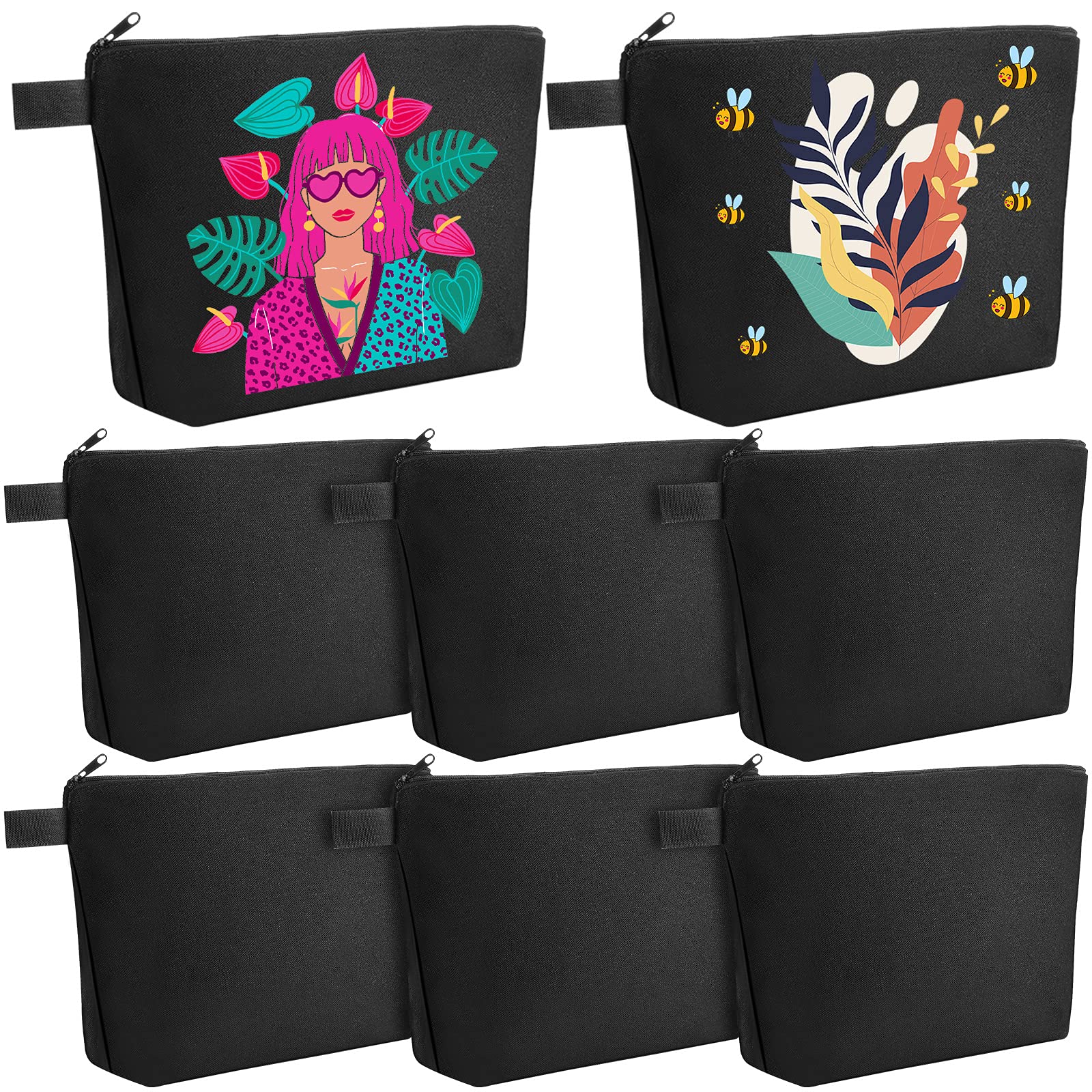 Weewooday 8 Pieces Canvas Cosmetic Bags Plain Makeup Pouch with Zipper Blank DIY Bags for Travel Toiletry Makeup Cosmetic Statio