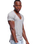 Deep V Neck T Shirt for Men Low Cut Vneck Tee Invisible Tshirt Vee Top Gray S