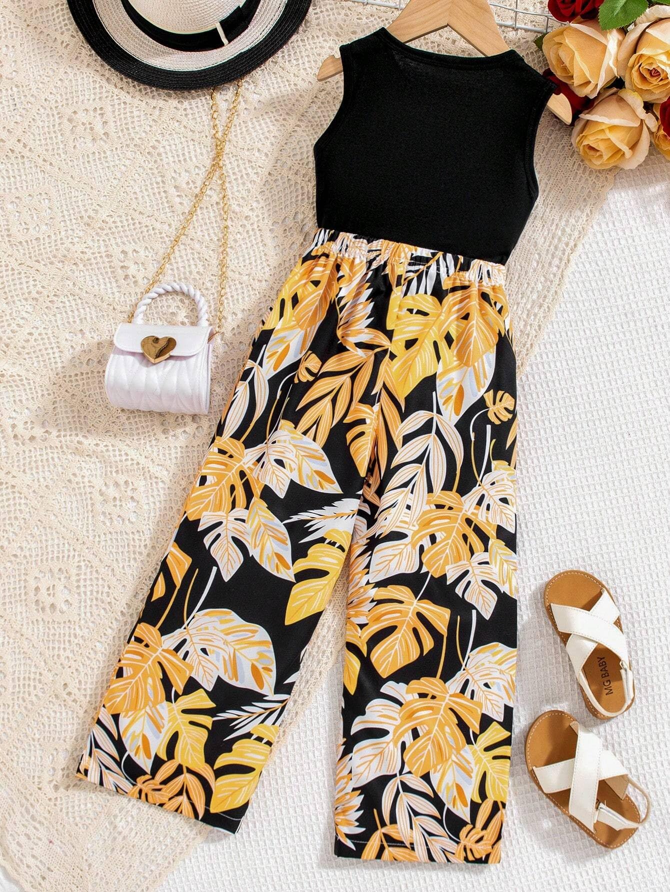 TAGAS Girls Solid Tank Top & Floral Print Wide Leg Pants || COORDINATED_OUTFIT FOR GIRLS || girls cloth set ||