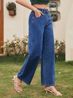 Kotty WomenS Cotton Lycra Blend Relaxed Fit High Rise Jeans(Blue,28)