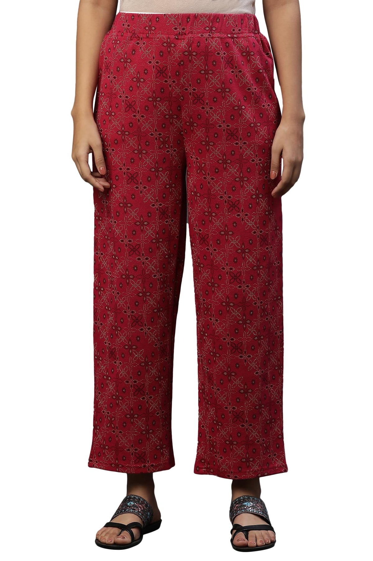 Aurelia Pink Printed Winter Narrow Palazzo (Size: 2XL)-23NOA60330-704457
