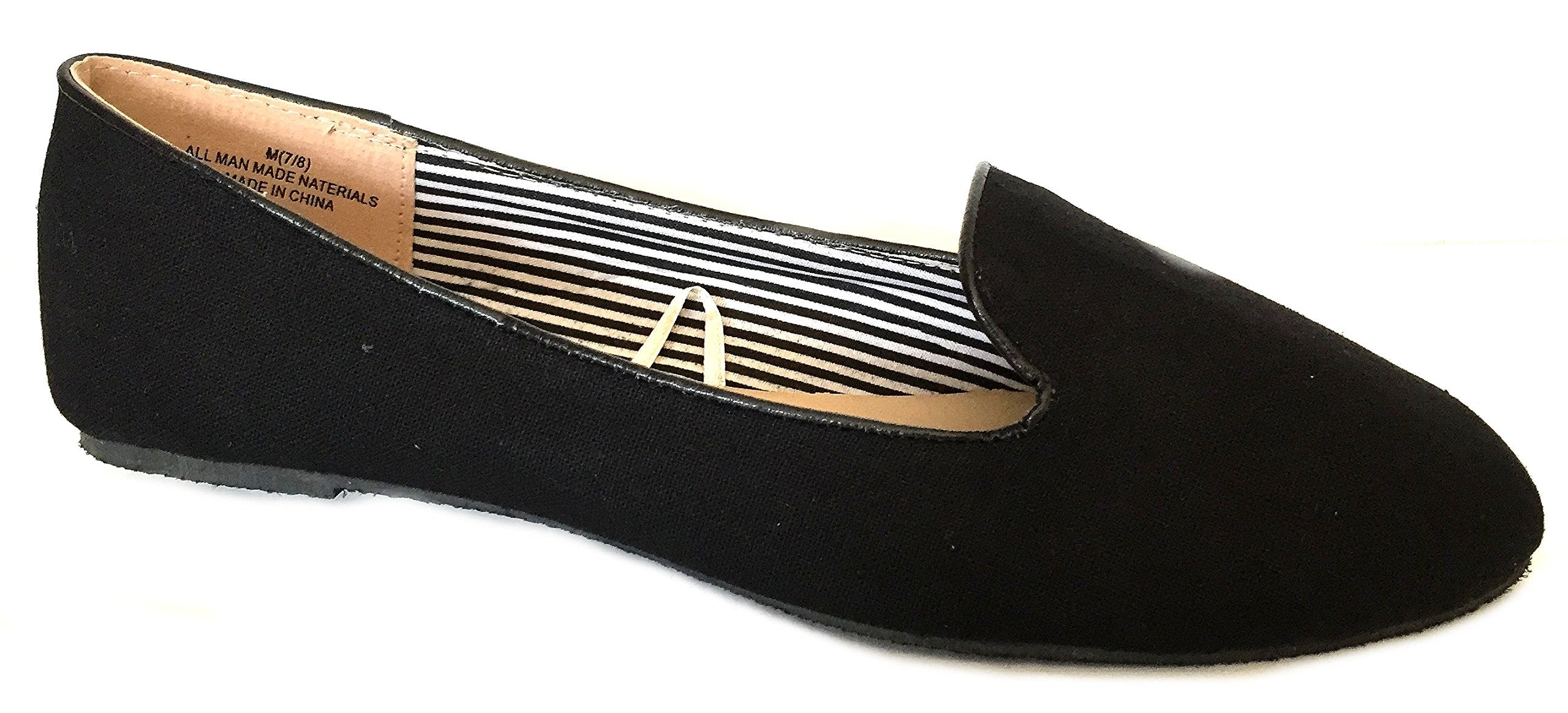 Shoes8teen Womens Canvas Loafer Smoking Shoes Flats (9/10, Black 4024)