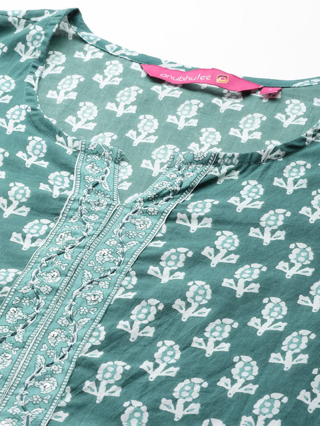 Anubhutee Women'S Pure Cotton Ethnic Motifs Maroon Printed Straight Kurta Suit Set