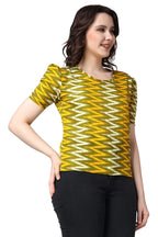 POPWINGS Casual Printed Puff Sleeves Round Neck Top for Women || Stylish Latest Summer Tops for Women || Hip-Length Women Top