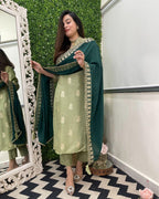 ANNI DESIGNER Women s Rayon Kurta with Pants and Dupatta, Pista, 36
