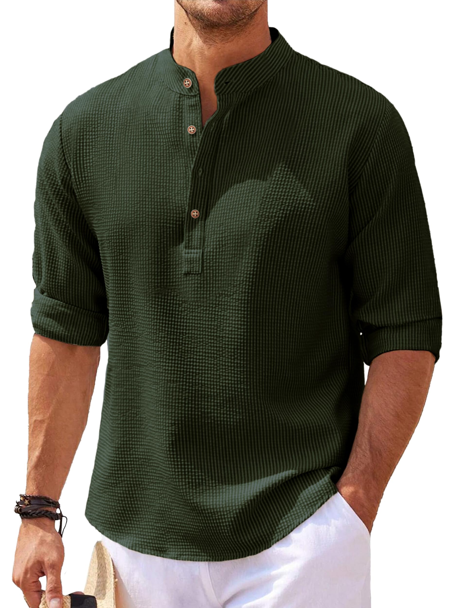 Noble Monk Men'S Regular Fit Textered Kurta | Henley Neck | Full Sleeves | Casual Kurta For Men