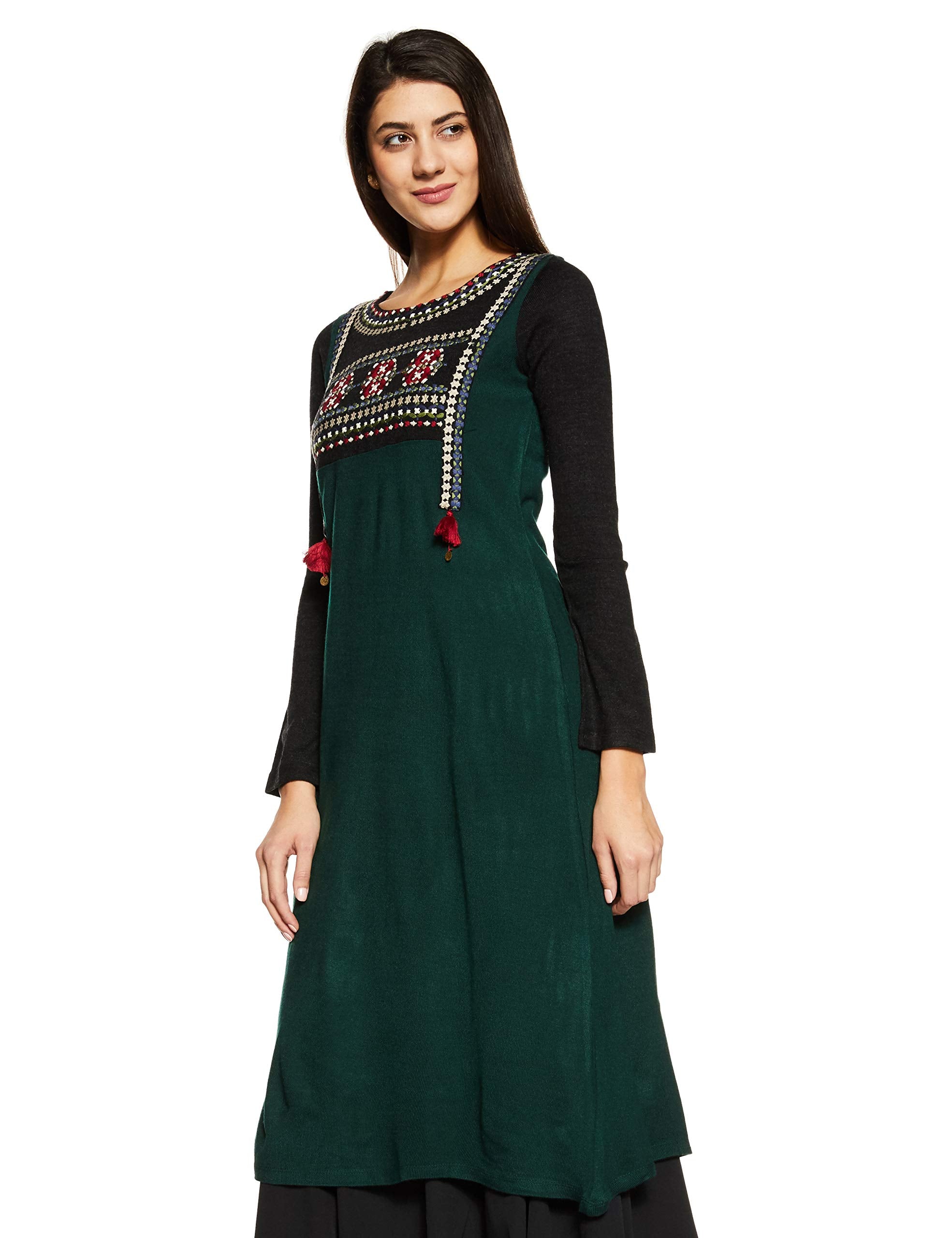 W For Woman Women Synthetic Straight Winter Kurta (17No17690-66144_Pine Grove_6), Straight Fit