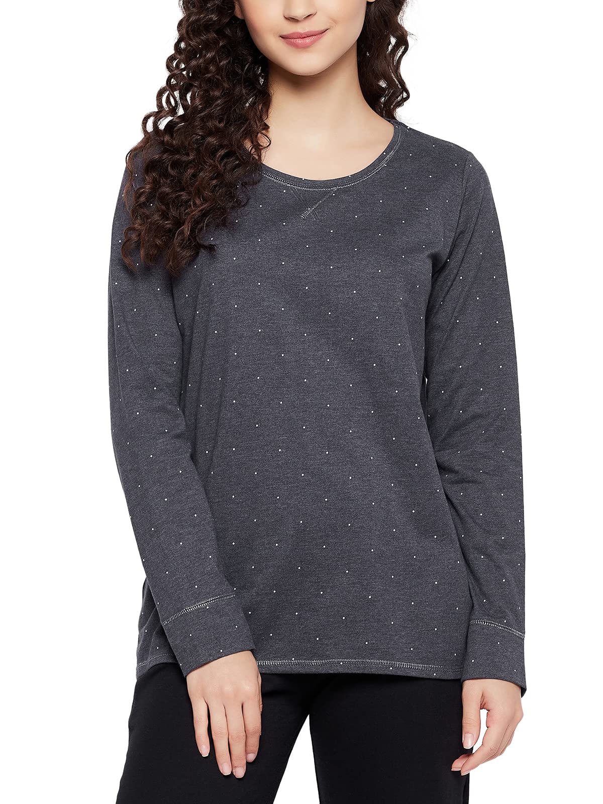 Clovia Womens Polka Dot Print Top (LT0160D05_Grey_M)