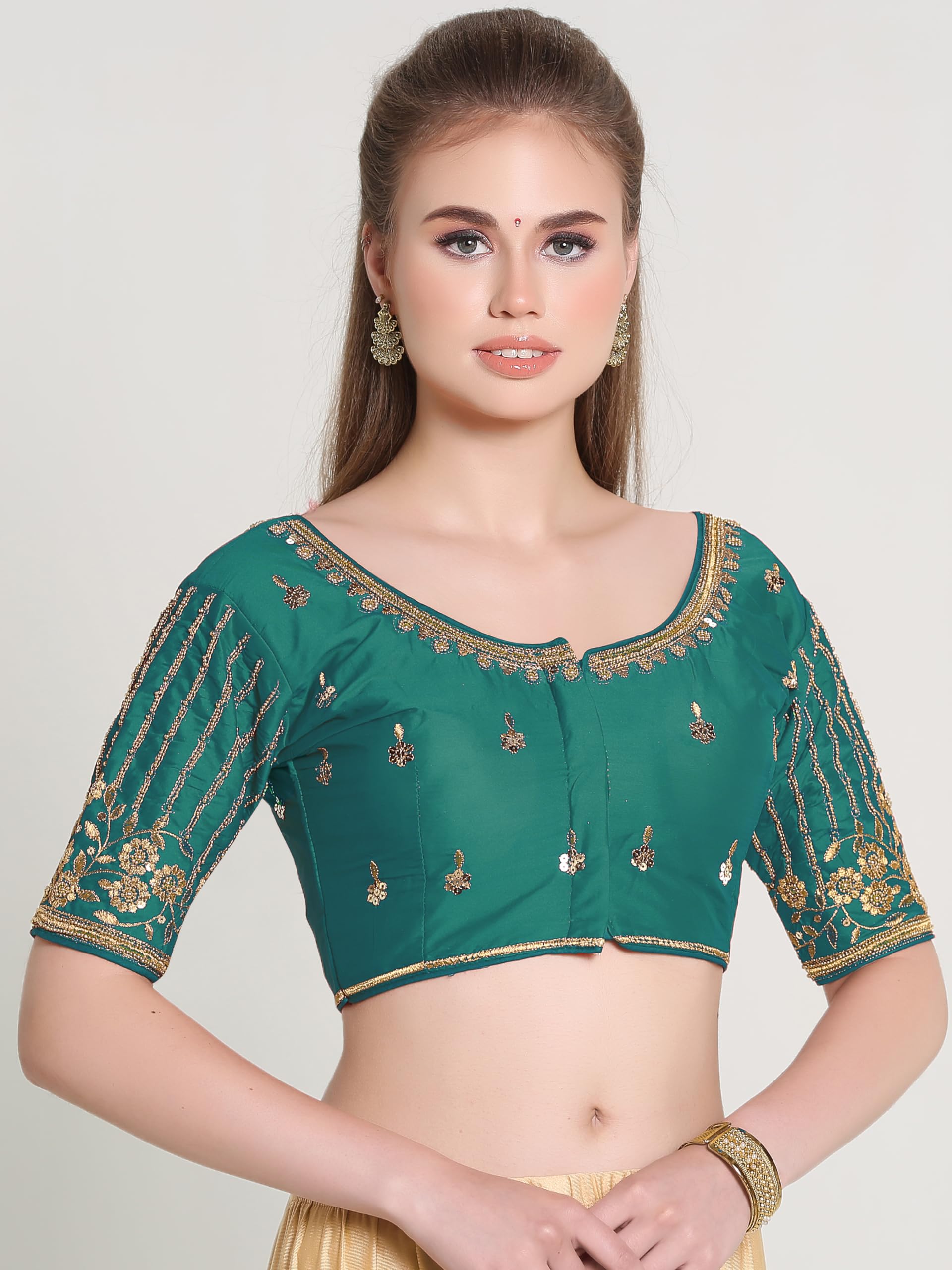 Pujia Mills WomenS Readymade Bridal Embroidery Blouse Multi Coding Maggam Work Moti Work Indian Ethnic Designer Stitched Readym