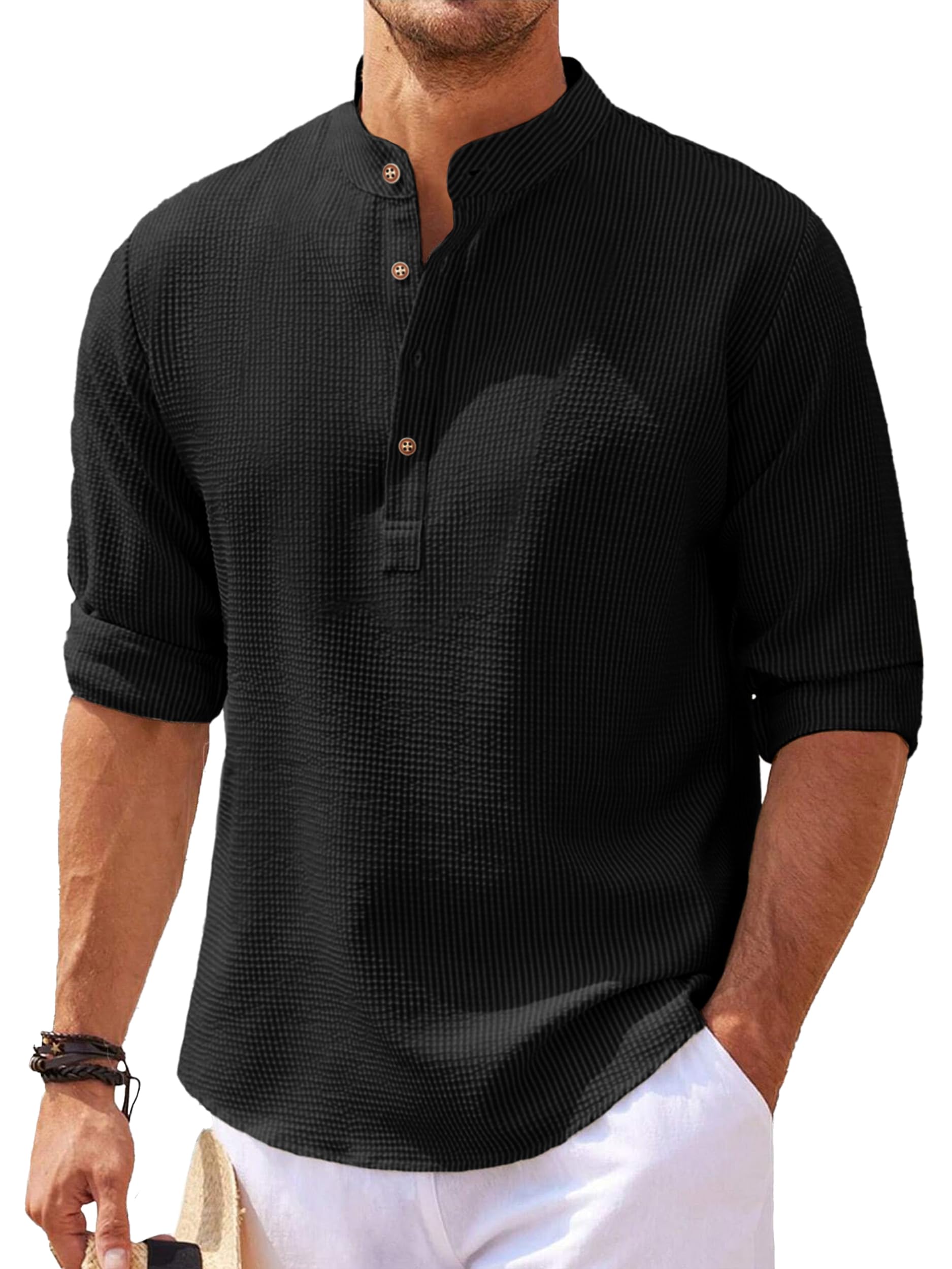 Noble Monk Men'S Regular Fit Textered Kurta | Henley Neck | Full Sleeves | Casual Kurta For Men