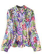 Shasmi Girls & Womens Solid Purple Colorful Casual Fit Lapel Cardigan Shirt Colorful Flower Printed Long Sleeve Shawl Collared