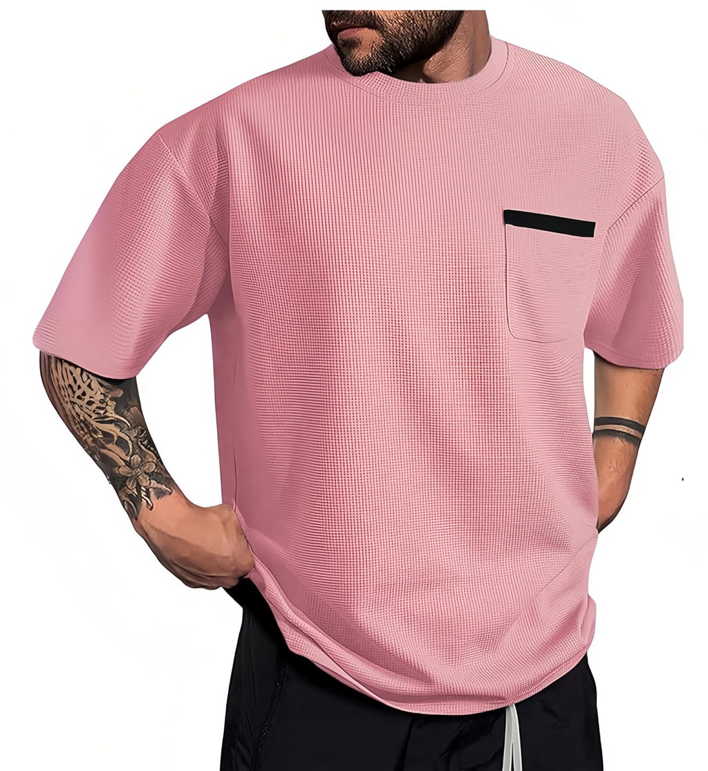 Indoprimo MenS Polyester T Shirt With Pocket Half Sleeves Round Neck Line Solid Pattern Loose Fit Classic Style And Standard Le