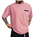 Indoprimo MenS Polyester T Shirt With Pocket Half Sleeves Round Neck Line Solid Pattern Loose Fit Classic Style And Standard Le