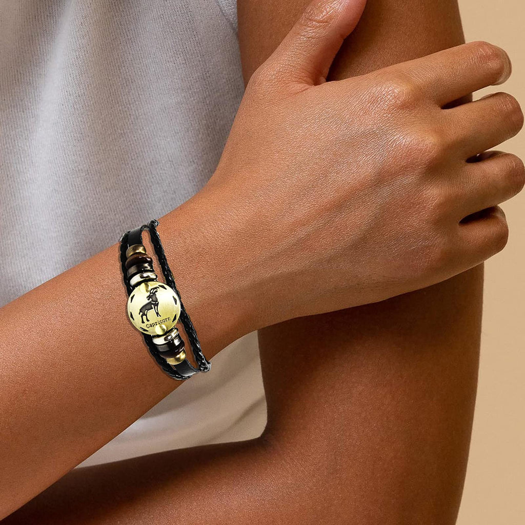 Dcfywl731 2Pcs Libra Zodiac Bracelets for Women 12 Constellations Multilayer Leather Bracelet Handmade Woven Zodiac Sign Wrap Wr