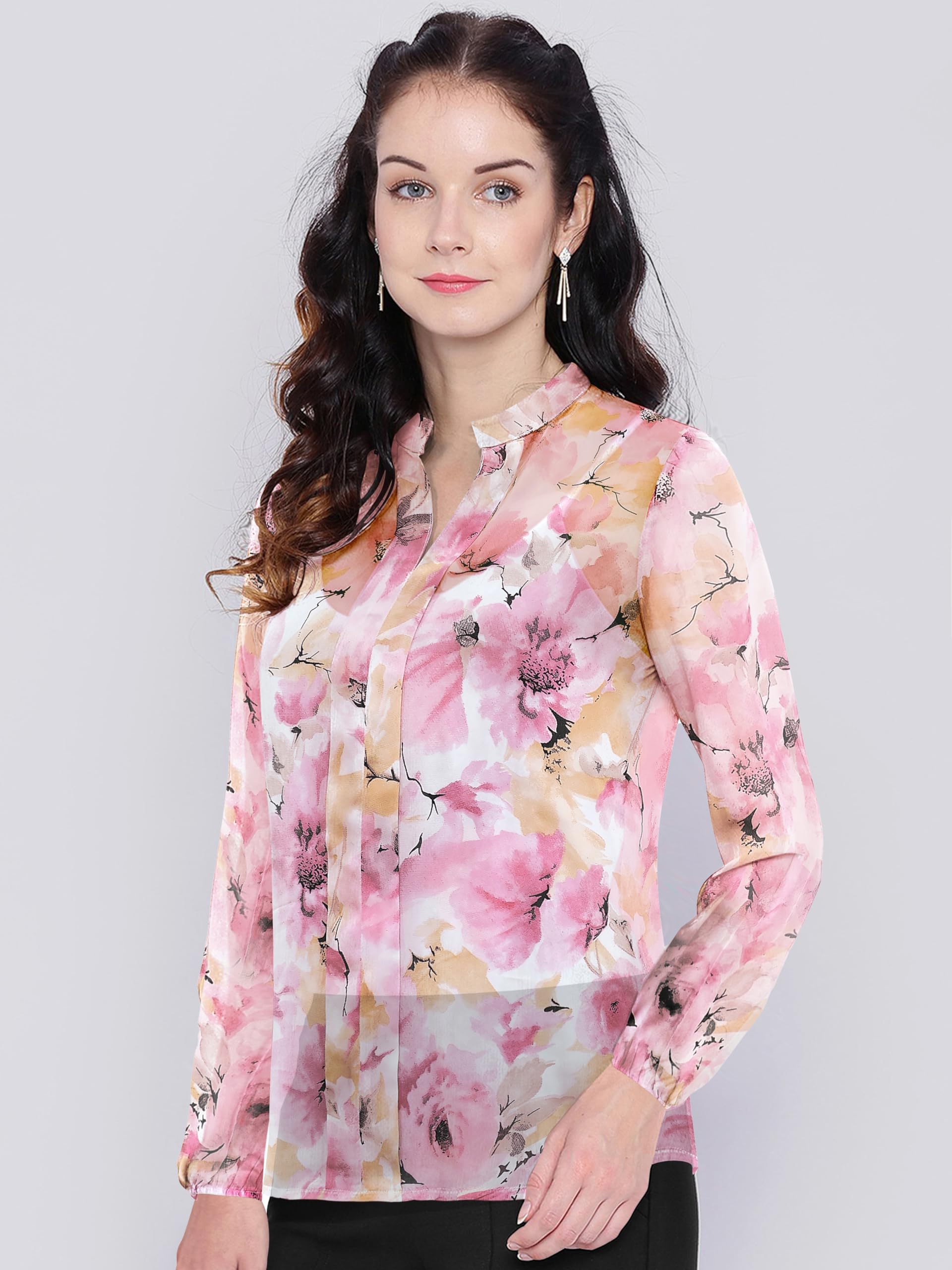 Toochki WomenS Pink Georgette Floral Straight Western Top | Winter Top | Western Top | Top For Women | Latest Women Top | Trend