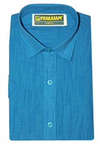 PRAKASAM COTTON Mens Half Sleeve Shirt, Sky Blue, Textured Stripes Pattern