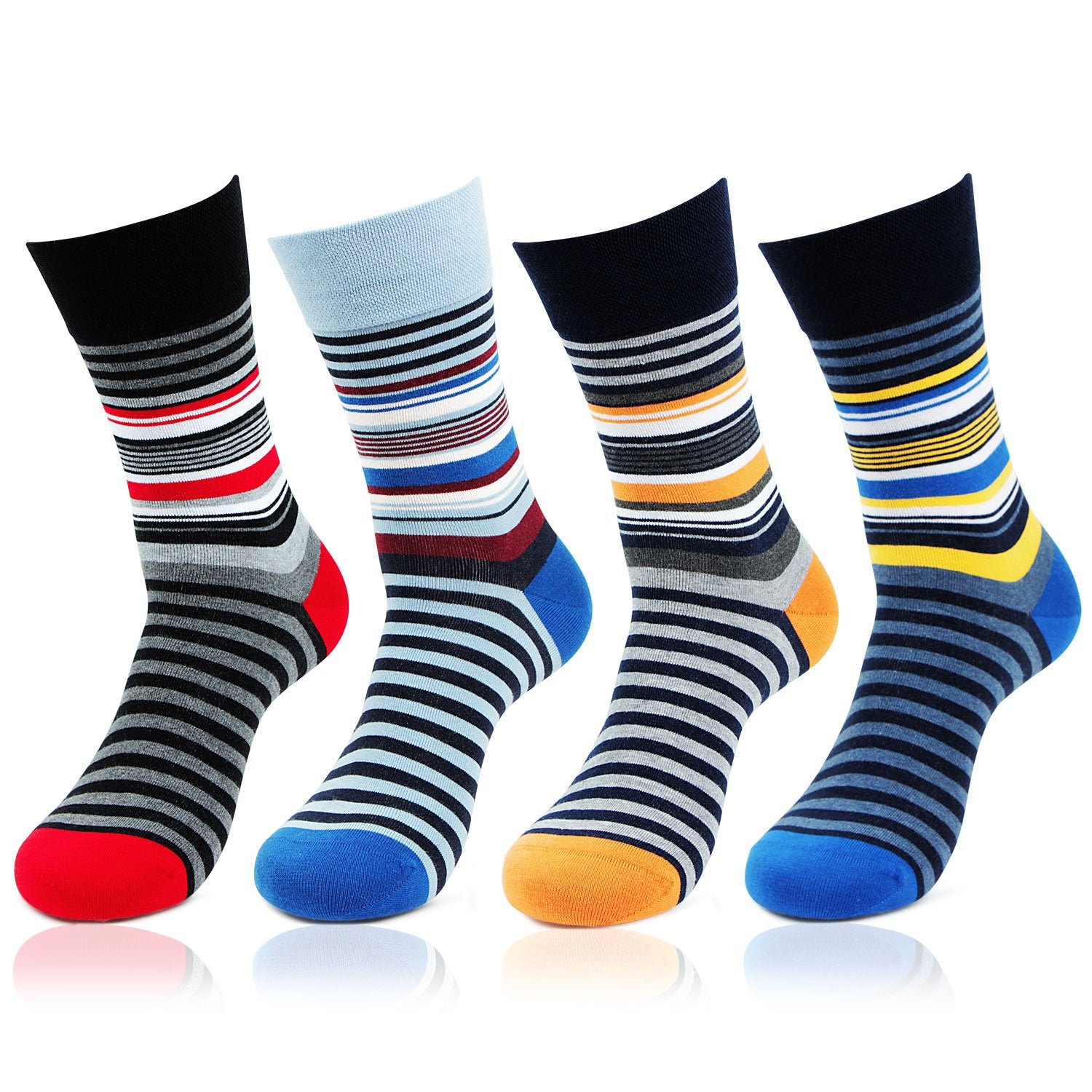 Bonjour MenS Striped Design Cotton Ankle Length Socks (Pack Of 4) (Bro1608-Po4), Multi