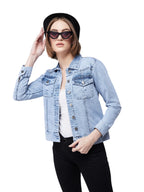 Miss Chase WomenS Collared Full Sleeves Solid Buttoned Denim Jacket (Mcaw24Den82-12-158-06, Light Blue, Xl)