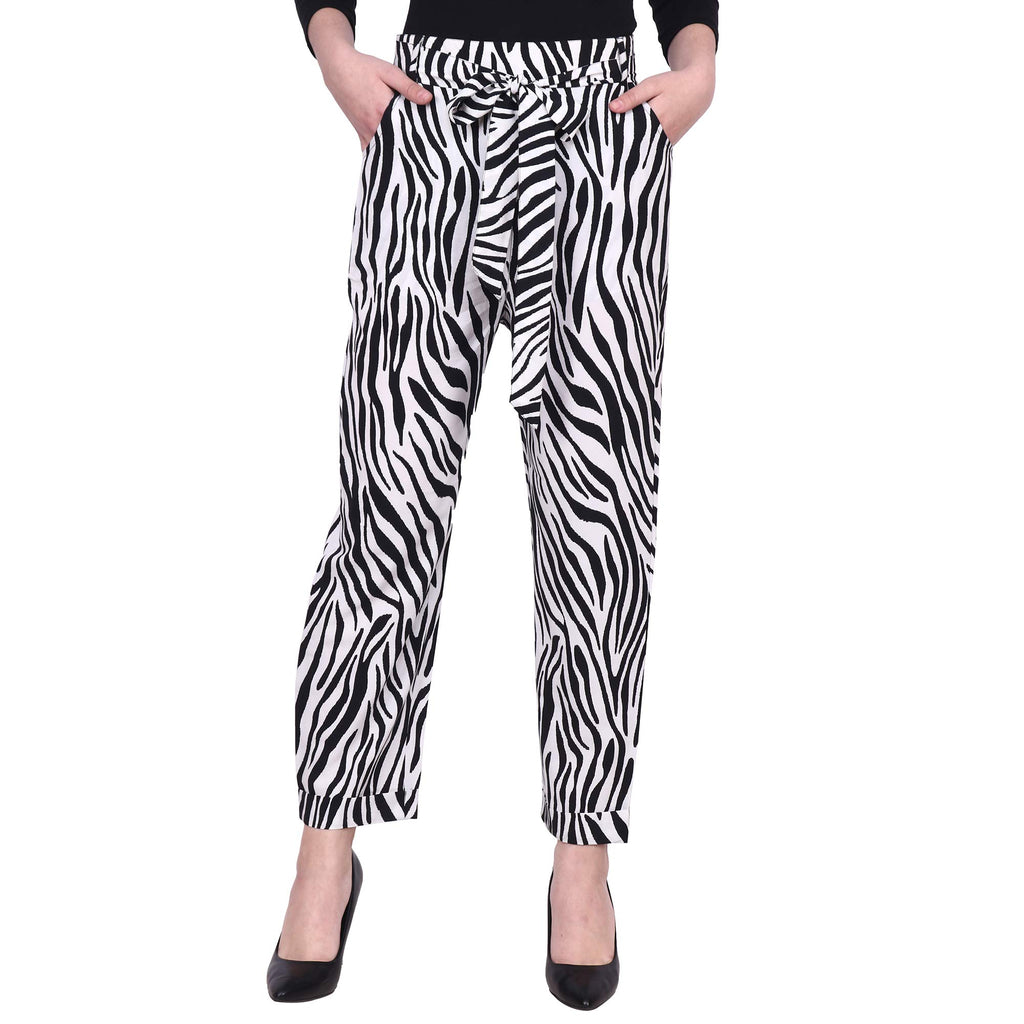 Popwings Women Casual Printed Trouser For Women || Straight Leg Regular Fit Stylish Women Trousers For Summer ||Mid-Rise Pull On