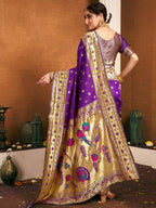 Satrani Womens Silk Paithani Jacquard Weaving Saree with Unstitched Blouse Piece