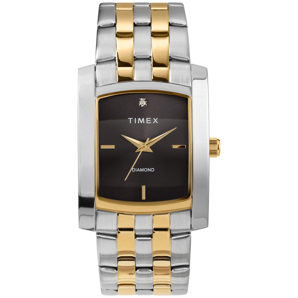 Timex Men's Dress Analog 33mm Stainless Steel Bracelet Watch with Genuine Diamond, Two-Tone/Black