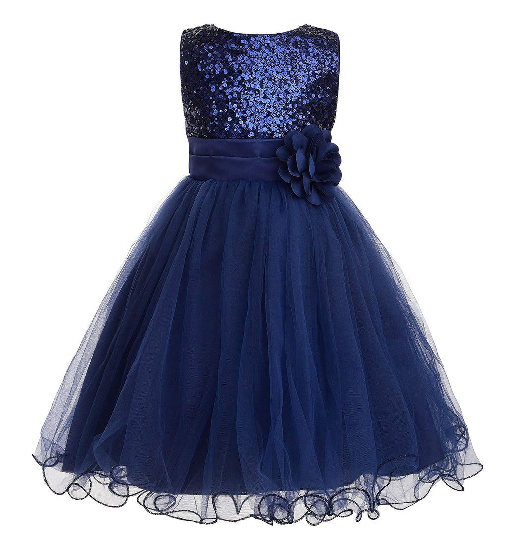 JerrisApparel Little Girls' Sequin Mesh Flower Ball Gown Party Dress Tulle Prom (3T, Navy Blue)