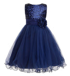 JerrisApparel Little Girls' Sequin Mesh Flower Ball Gown Party Dress Tulle Prom (3T, Navy Blue)