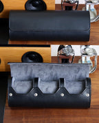 Besforu watch box organizer for mens watch case travel roll Portable 3 Watch Display Storage with Velvet Sections to Holder Larg