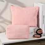 SOIDRAM 2 Pieces Makeup Bag Large Corduroy Cosmetic Bag Capacity Canvas Mix Travel Toiletry Bag Organizer Cute Makeup Brushes Ae
