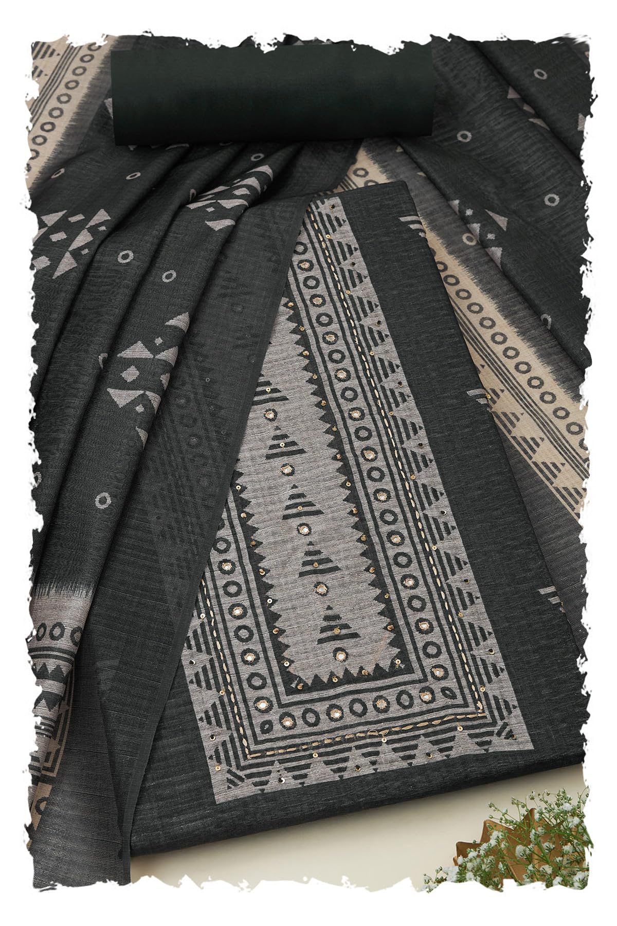 Soch Women Tussar Geometric Print Unstitch Dress Material with Faux Mirror