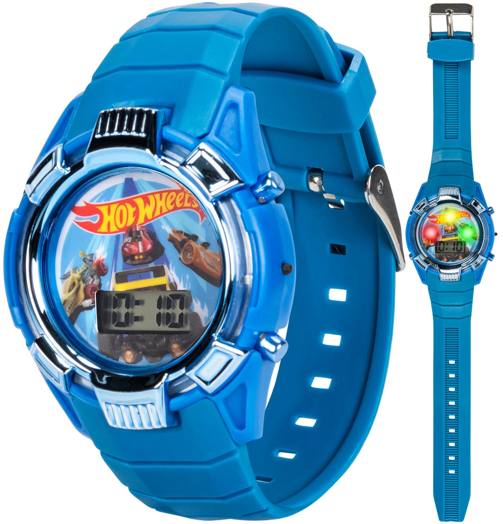Hot Wheels Kids Watch - Light-Up LCD Display, Adjustable Comfortable Strap, Collectible Tin - Perfect for Boys and Girls