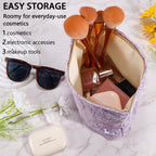 ZLFSRQ Daisy Flower Makeup Bag Travel Cute Floral Cosmetic Bags for Women Large Makeup Pouch Zipper Cosmetic Pouch for Purse Aes