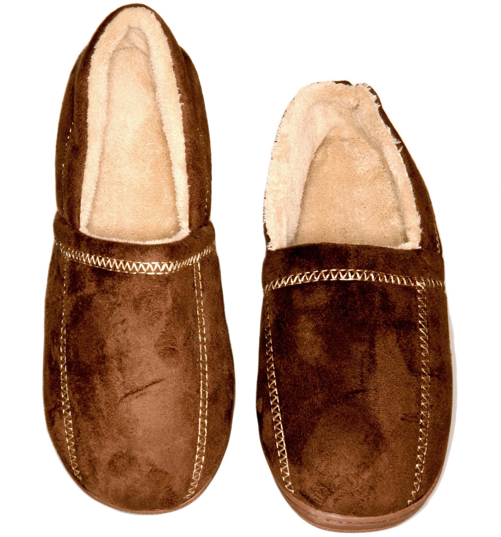 Living Healthy Products MSFS-004-78 Small 7-8 Suede Fleece Mens Slipper in Brown