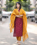 ANNI DESIGNER Womens Rayon Viscose Printed Straight Kurta with Pant & Dupatta (SDF Maroon_M_Maroon_Medium)