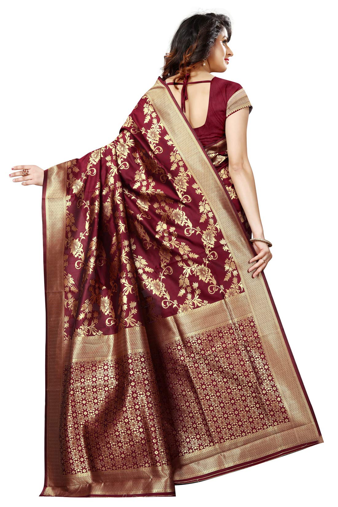Shasmi Silk Blend Banaras Jacquard Woven Designing Saree for Women