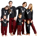 IFFEI Matching Family Pajamas Sets Christmas PJ's with Deer Long Sleeve Tee and Plaid Pants Loungewear 8-9 Years Black