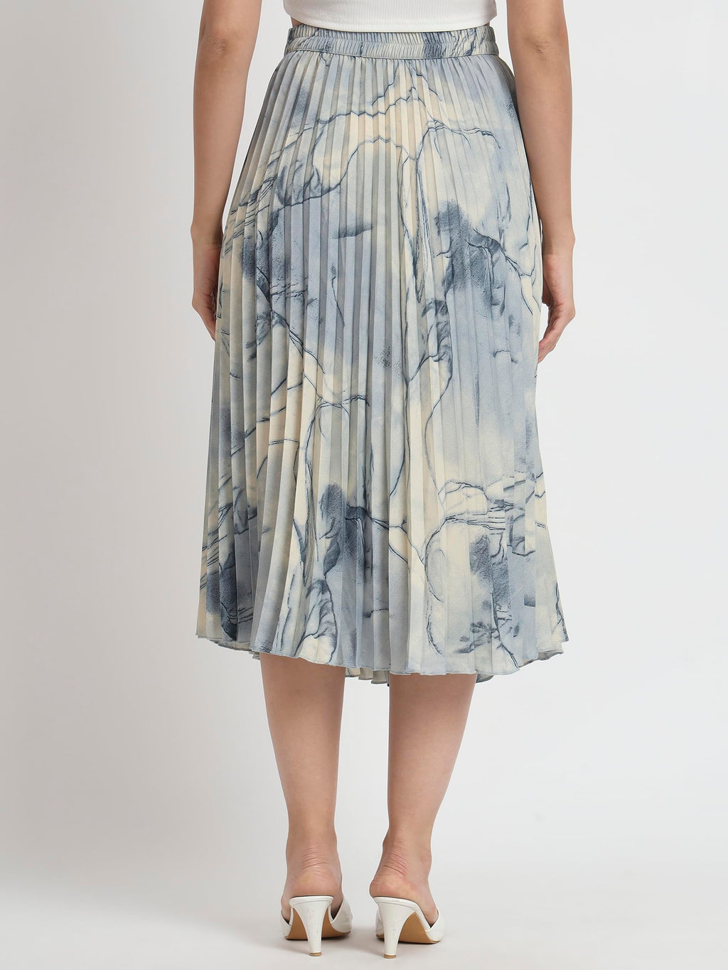 Kzully | Marble Elegance A WomanS A-Line Midi Printed Skirt Masterpiece Grey-Blue