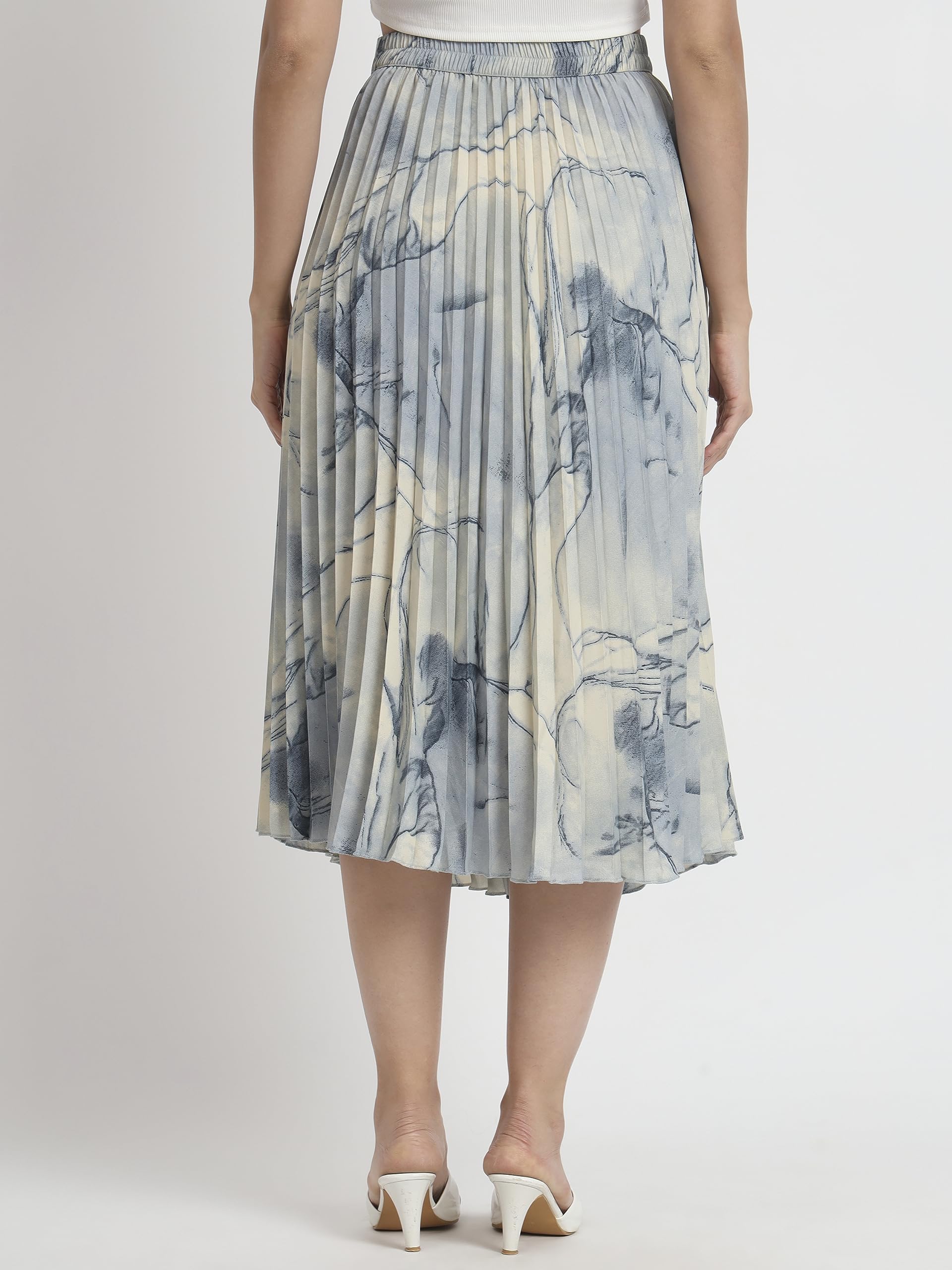 Kzully | Marble Elegance A WomanS A-Line Midi Printed Skirt Masterpiece Grey-Blue