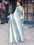Satrani Womens Weightless Georgette Woven Zari Hot Fixing Printed Saree with Unstitched Blouse Piece