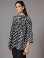 Libas WomenS Cotton Printed A-Line Kurtis (29065_Black