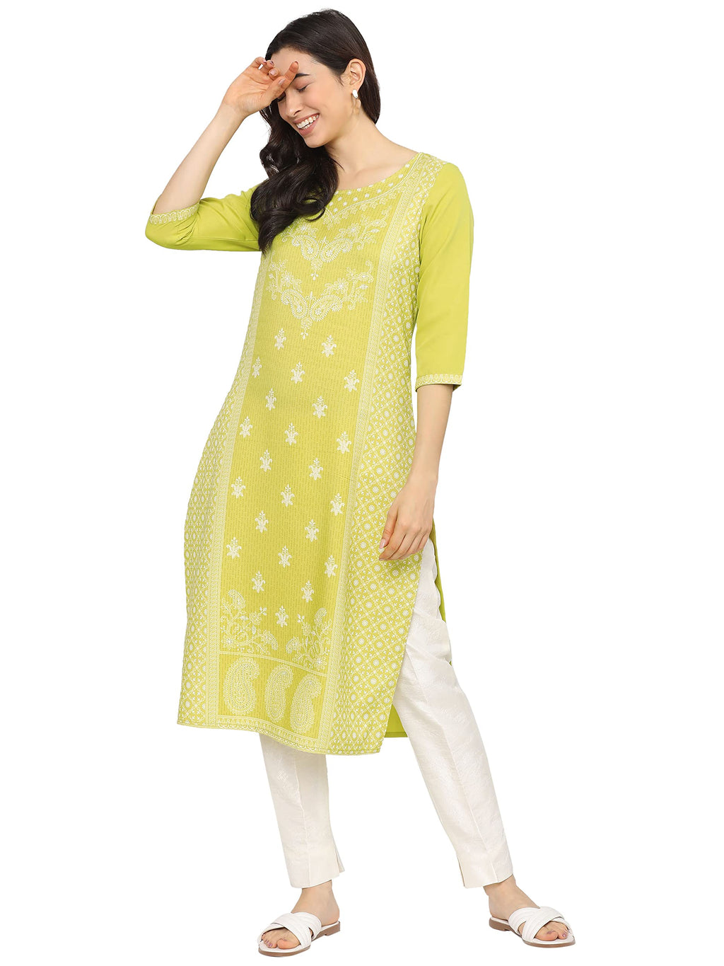 Ketch WomenS Polyester Regular Fashion Regular Fit Kurta (Khku000081_Lime/Green,Medium, Medium
