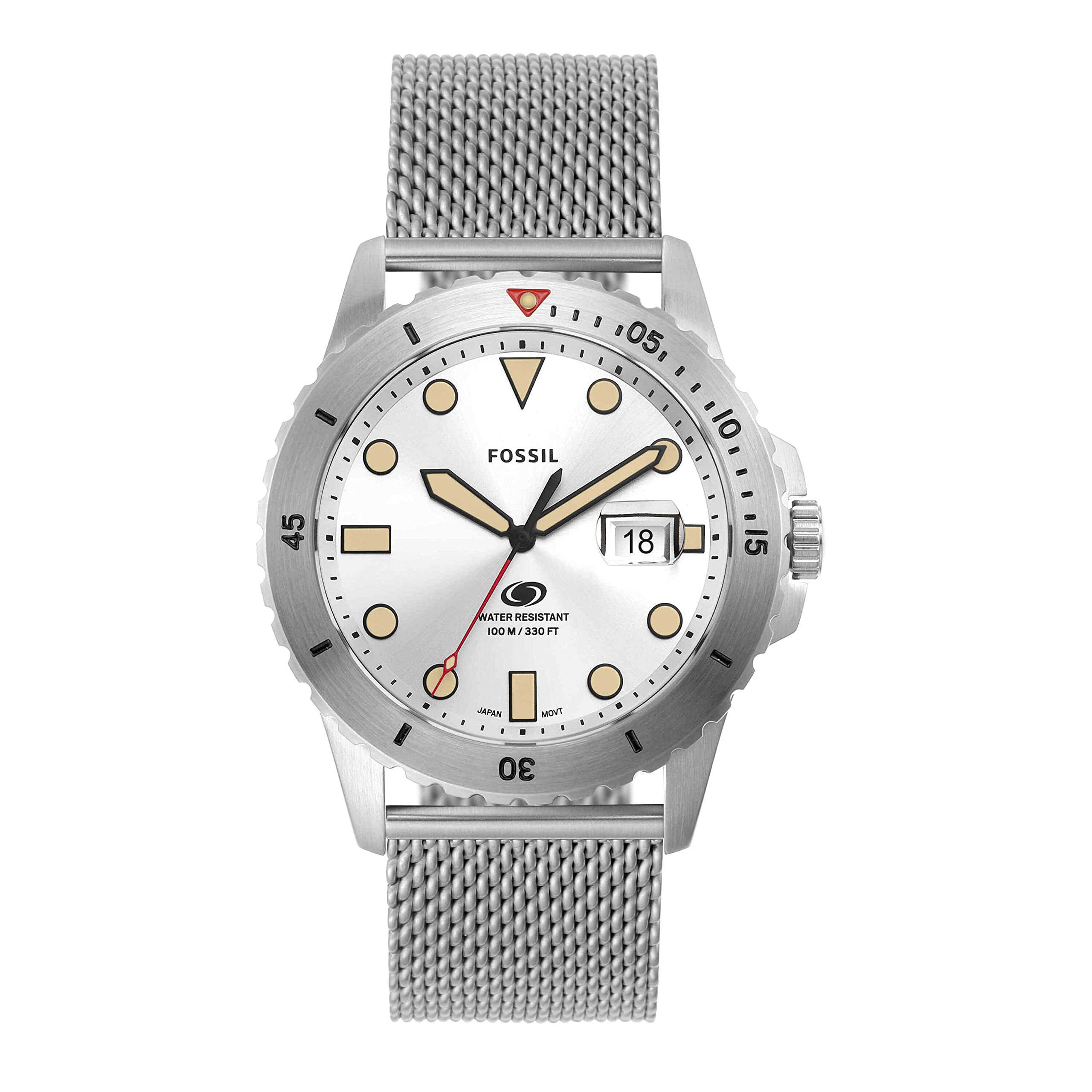 Fossil Men's Fossil Blue Quartz Stainless Steel Mesh Three-Hand Watch, Color: Silver (Model: FS5948)