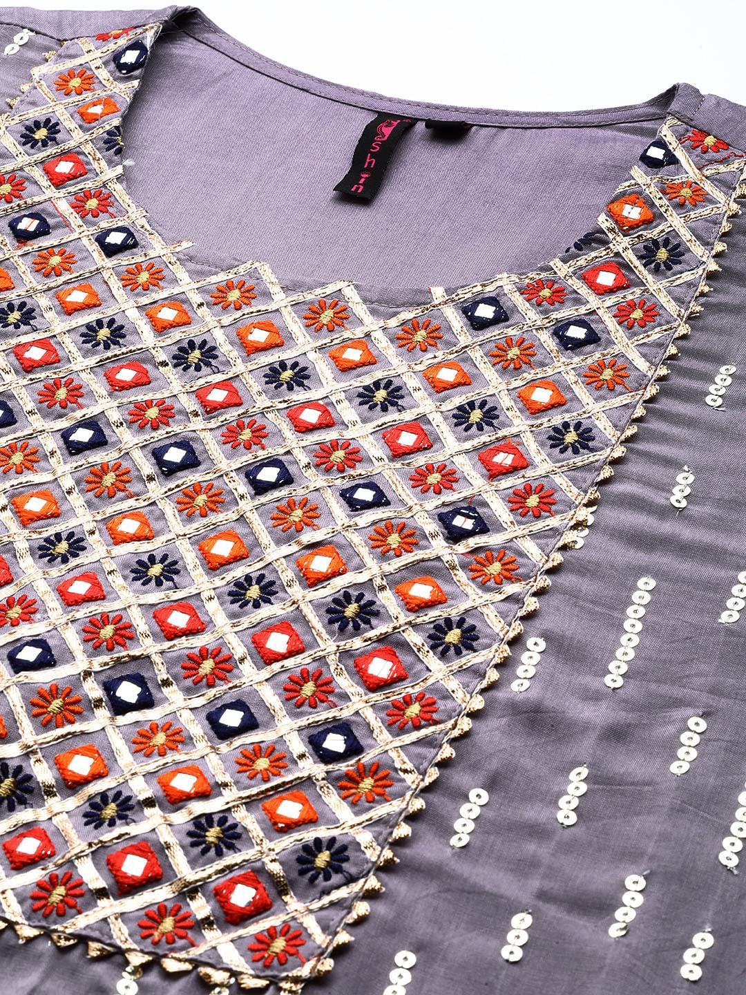 Ishin Women'S Mauve Embellished A-Line Kurta Set With Sharara And Dupatta