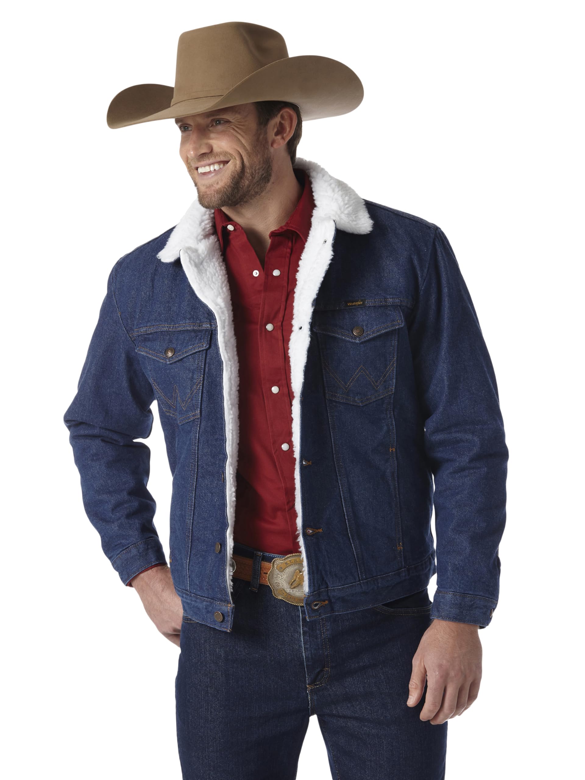 Wrangler Men's Style Cowboy Cut Western Lined Jacket, Denim/Sherpa, XX-Large