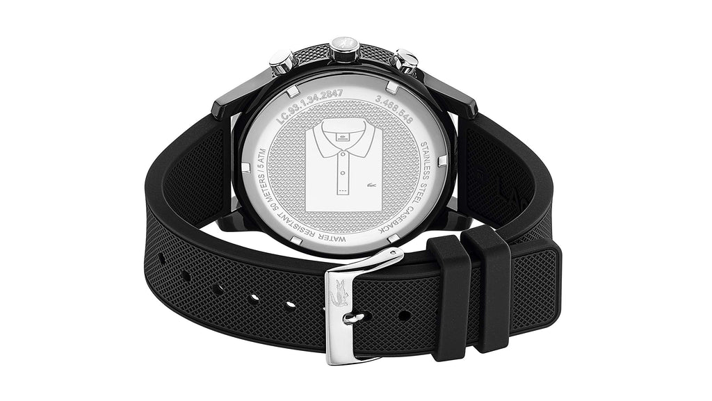 Lacoste 12.12 Men's Quartz Chronograph Black Tr90 Case Watch with Black Silicone Rubber Strap (Model: 2010972)