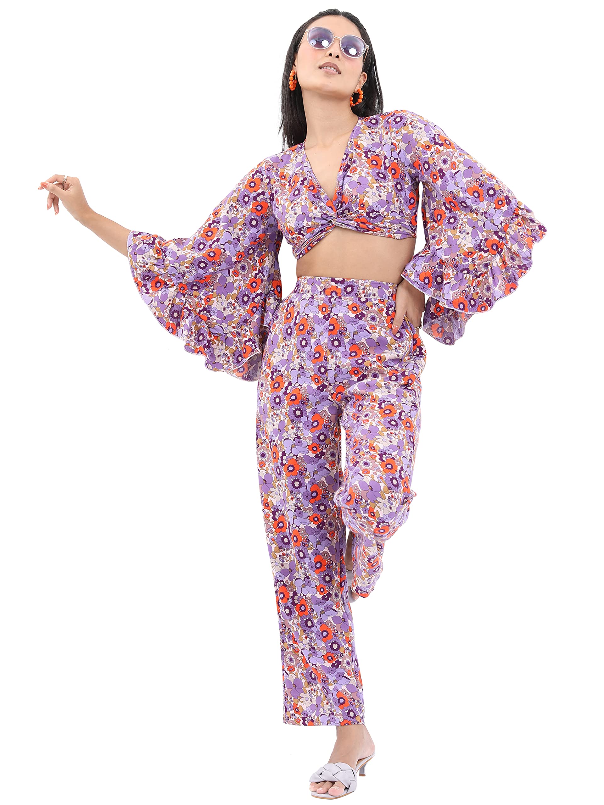 Ketch Polyester Women Top With Pant (Suit-Skirt Set Purple